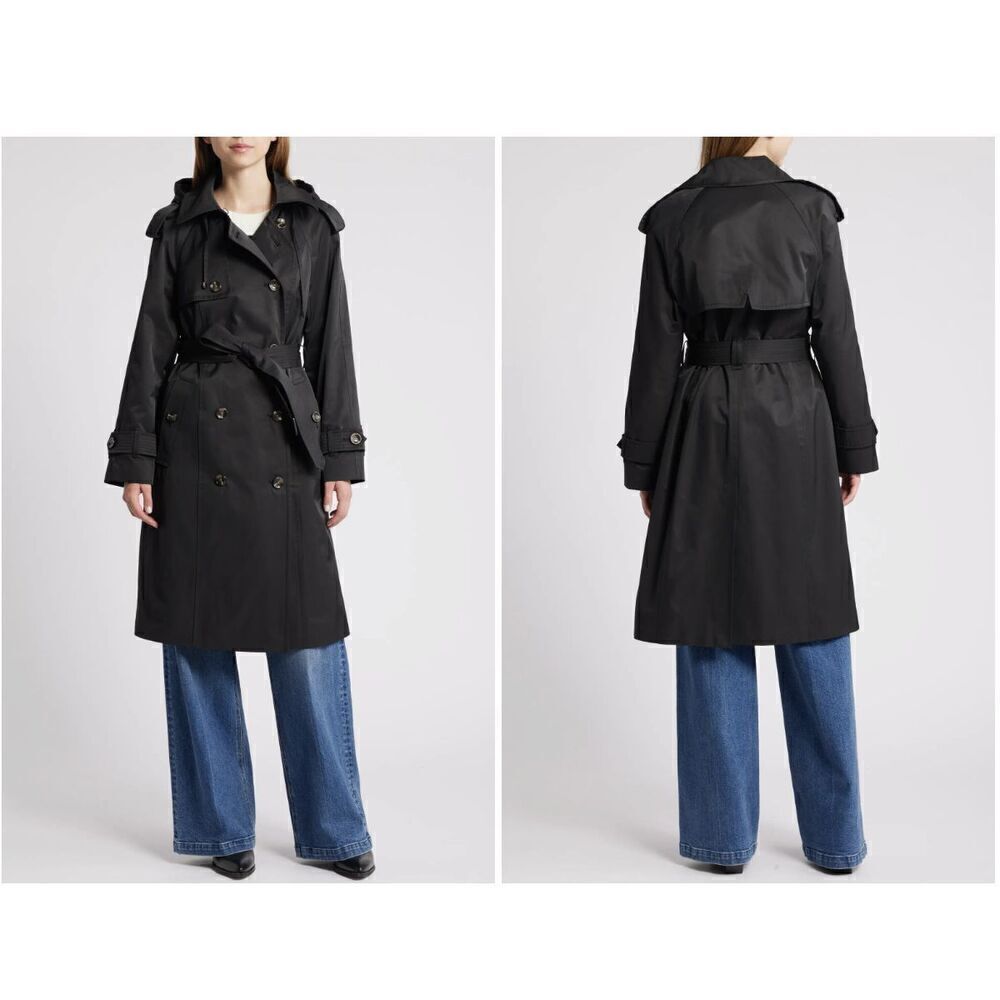 NWOT Women’s London Fog Water Resistant Belted Black Trench Coat XLarge
